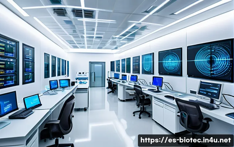 유전자 데이터 보안 - A modern high-tech laboratory setting in Spain, showcasing advanced genetic data security protocols....