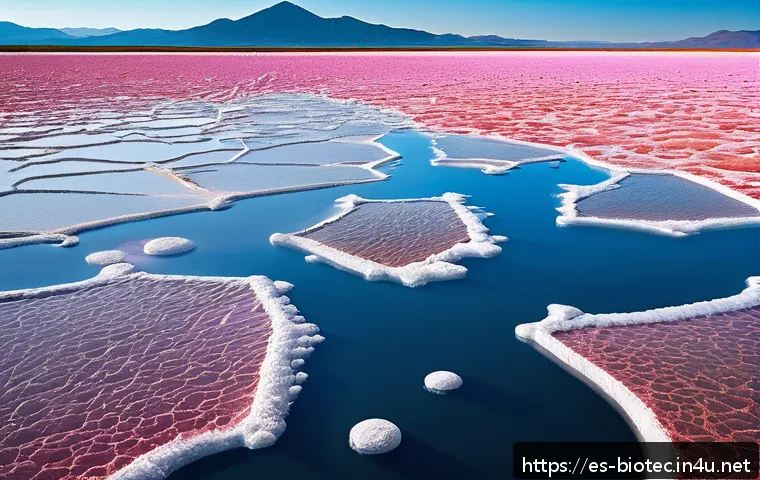 고세균 및 극한환경 미생물 연구 - A highly detailed scientific illustration of extremophilic archaea thriving in a hypersaline environ...
