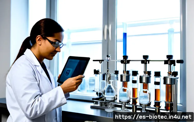 바이오의약품 개발 과정 - Photorealistic biopharmaceutical development laboratory in Spain, a diverse team of scientists in cl...